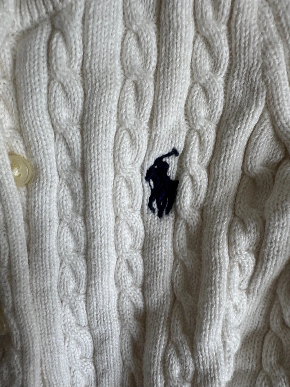 Ralph Lauren Cream Cable Knit Cardigan with Navy Pony